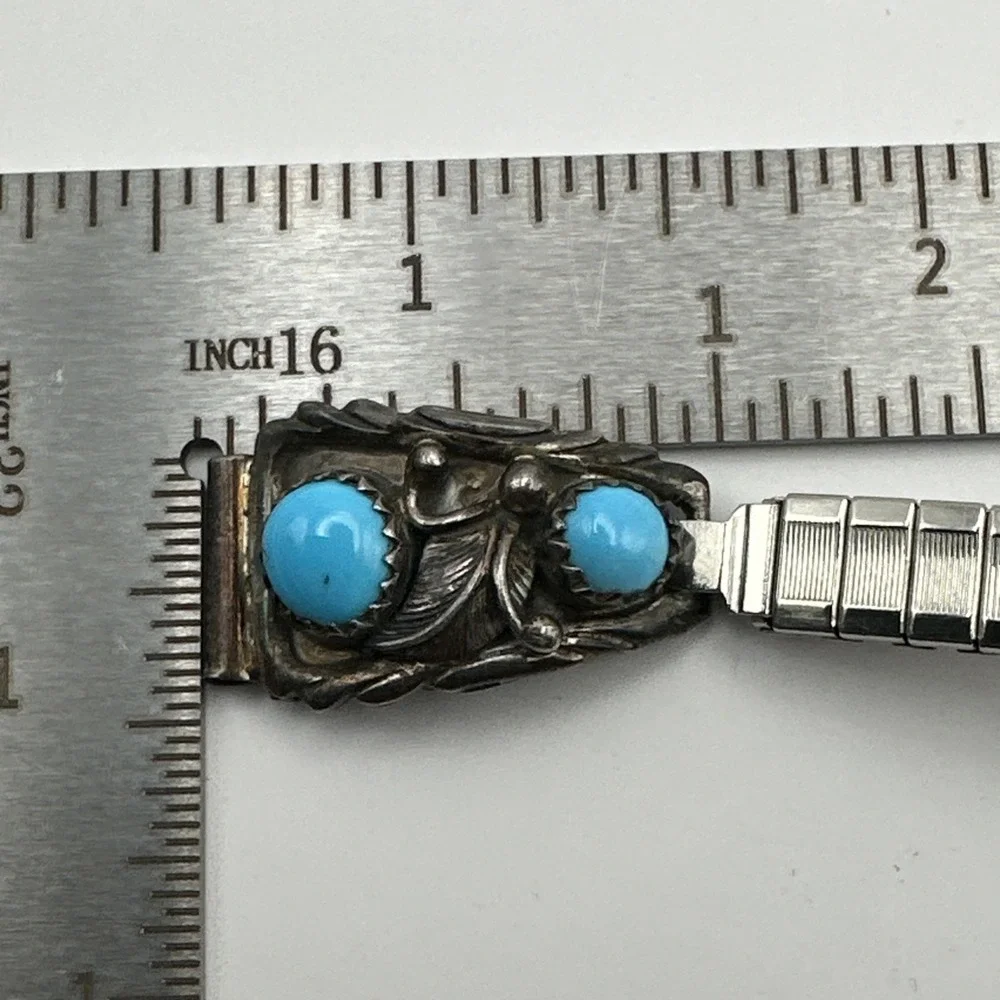 Vtg Signed RB Richard Begay Navajo Sterling Silver Turquoise Stretch Watch Band